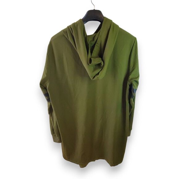 COOFANDY Cardigan Hoodie Mens XXL Green Navy Stripe Asymmetrical Zip Longline - Picture 3 of 12